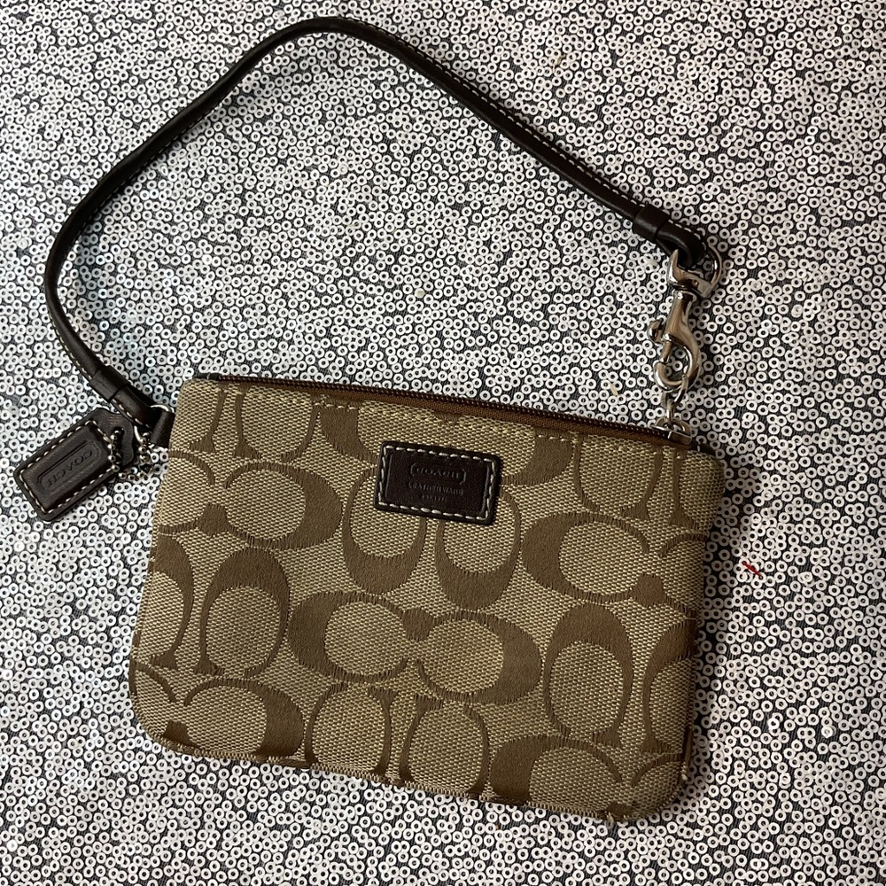 Coach Tan and Brown Signature Wristlet